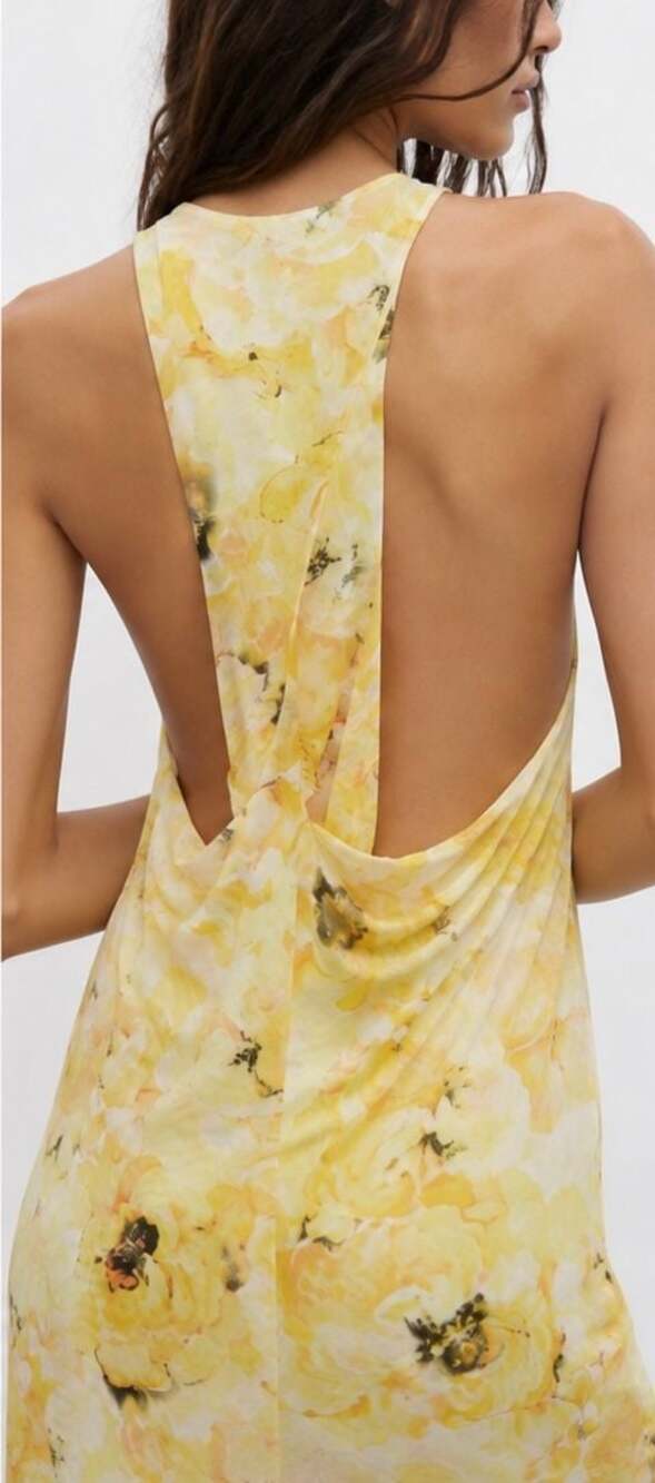 Zara Yellow Floral Mesh Maxi Dress With Open Twist Back - Picture 6 of 6